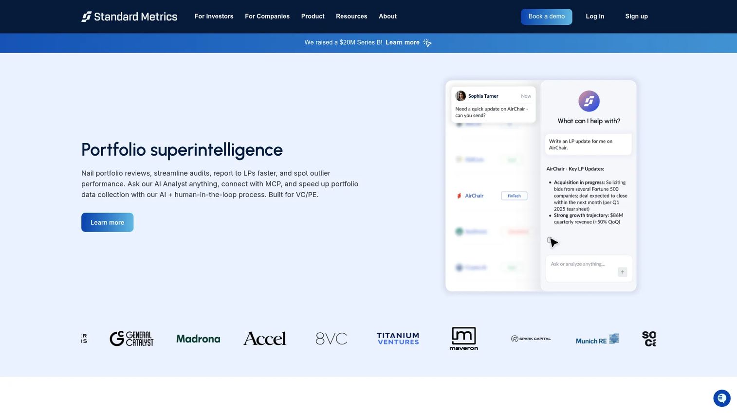 Standard Metrics platform for venture capital portfolio KPI reporting