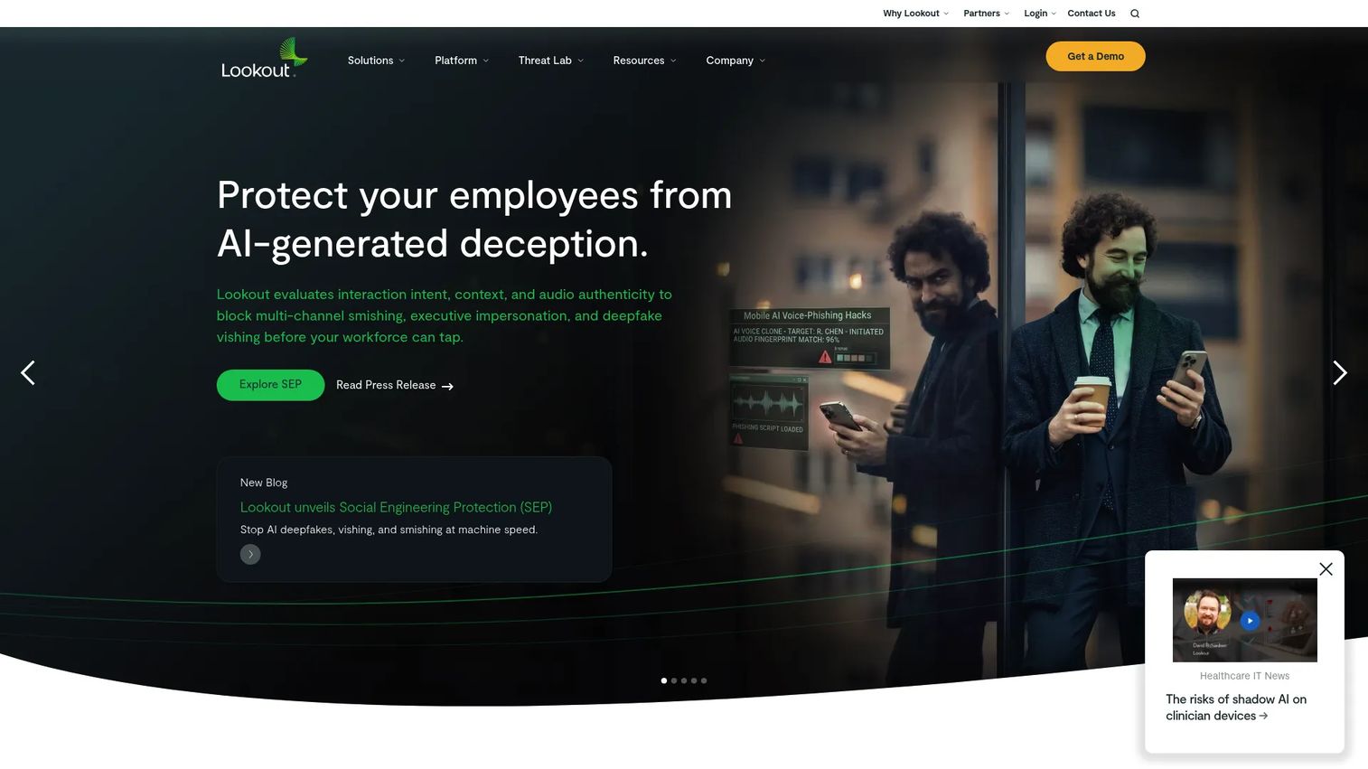 Lookout Mobile Endpoint Security homepage screenshot