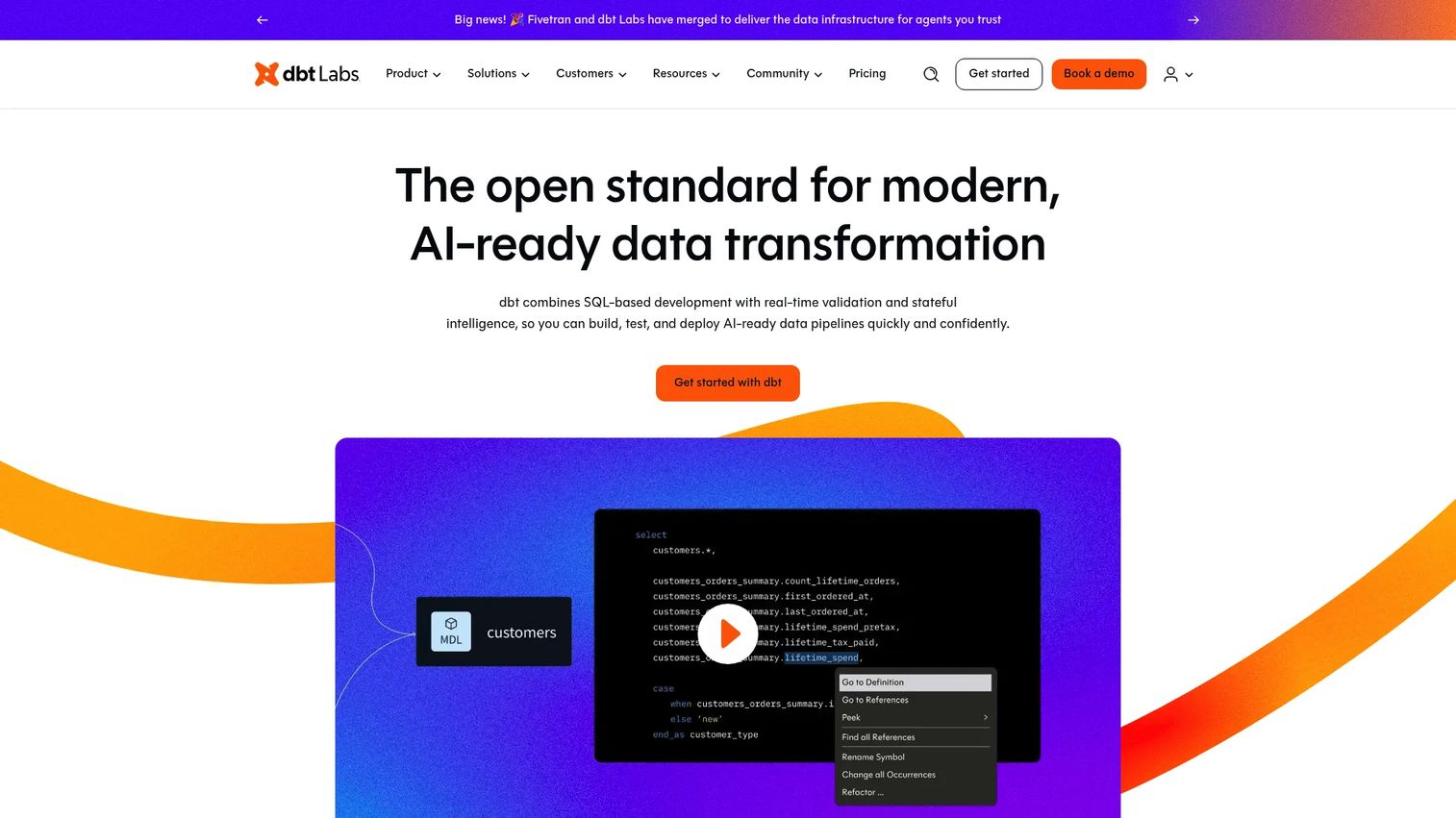 dbt analytics engineering project showing transformations, tests, lineage, and documentation