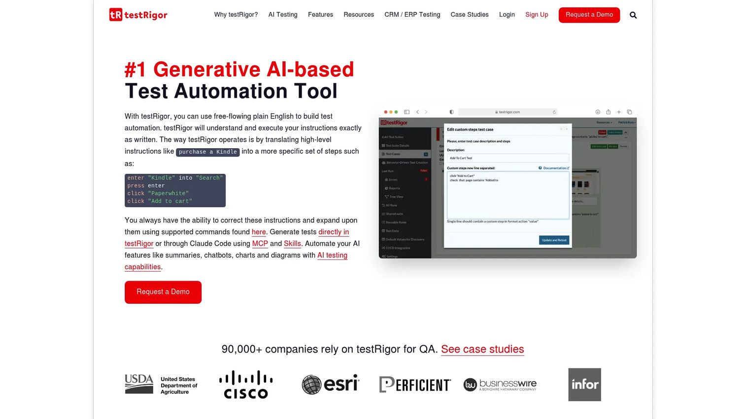 testRigor natural language test automation interface