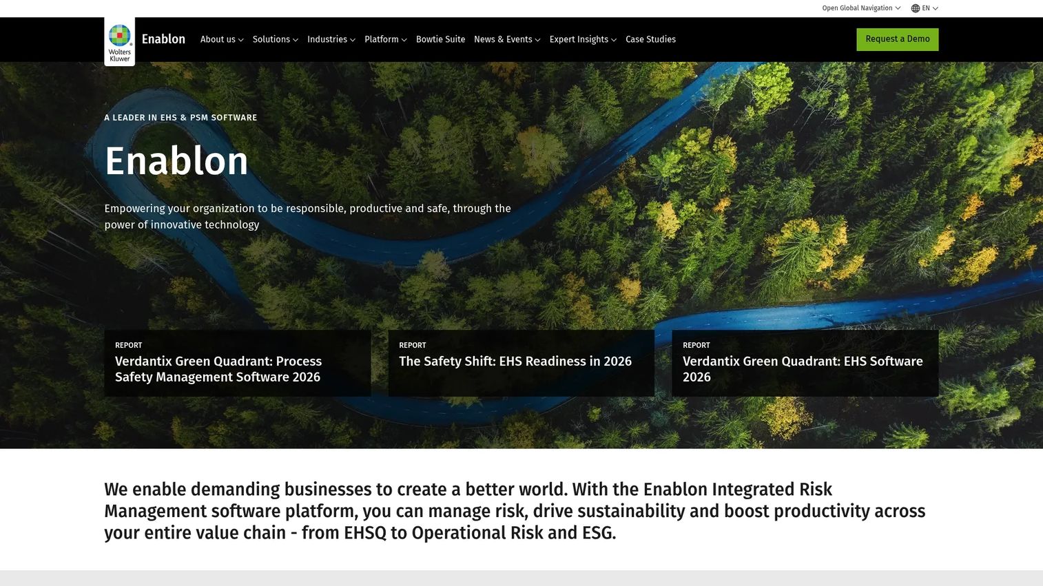 Enablon EHSQ platform dashboard for chemical compliance and enterprise reporting