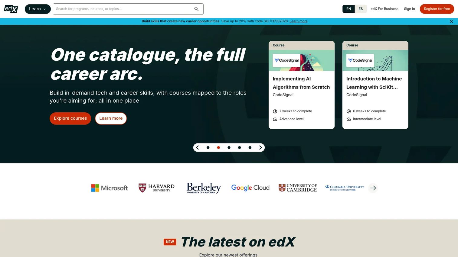 edX homepage screenshot