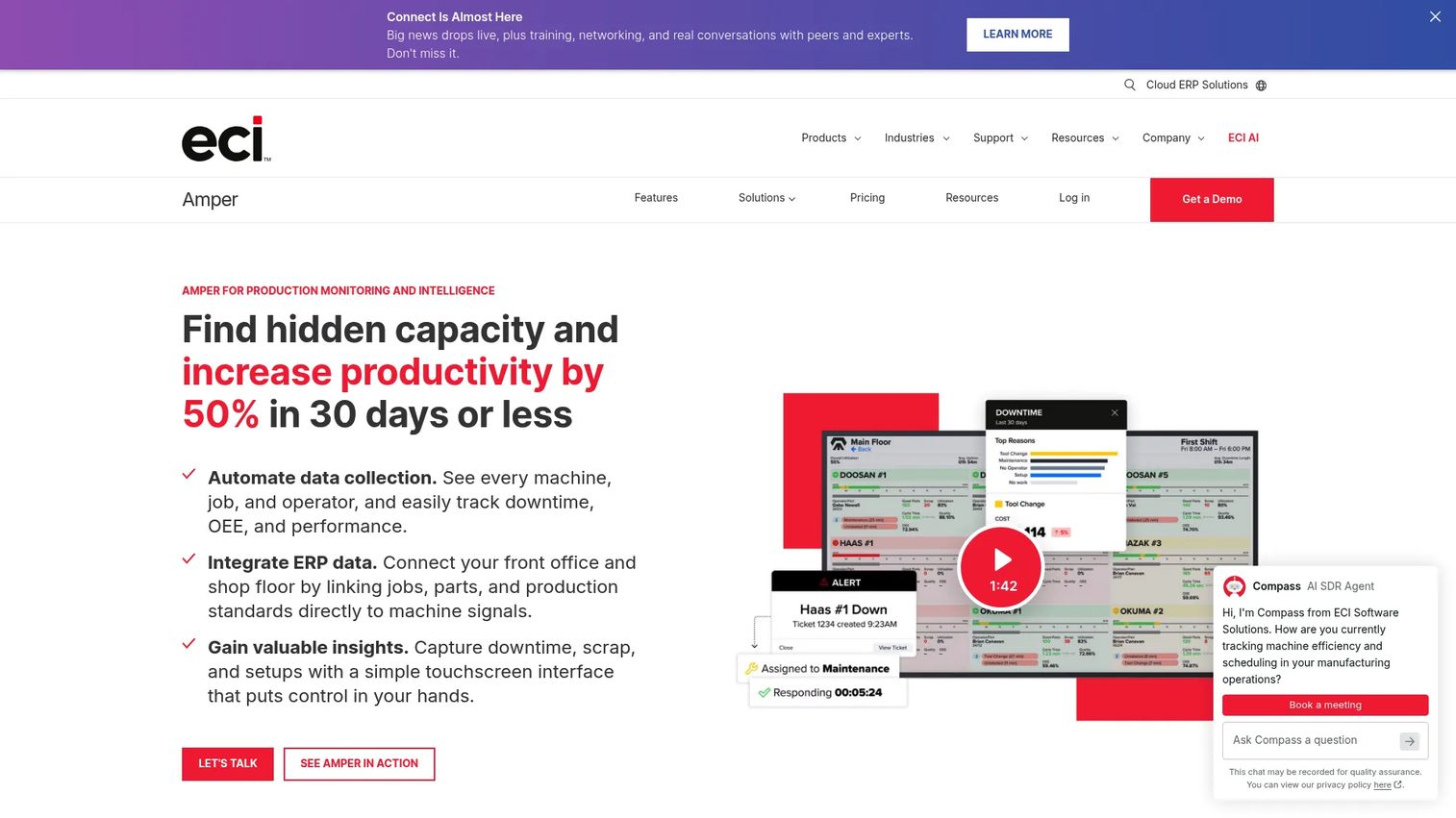 Amper machine monitoring dashboard for manufacturing teams