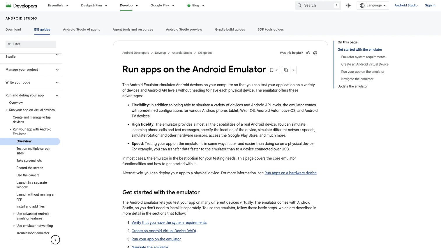 Android Emulator virtual device interface inside Android Studio