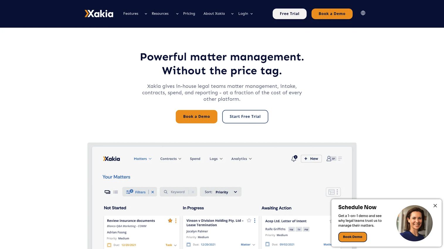 Xakia in-house legal operations platform with transparent pricing