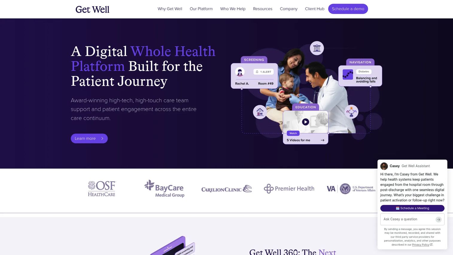 GetWell Inpatient homepage screenshot