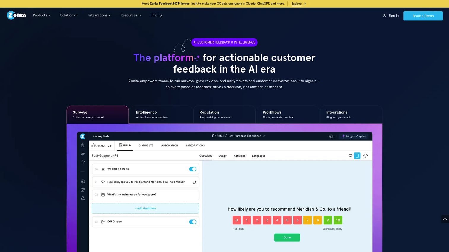 Zonka Feedback AI-powered CX platform homepage