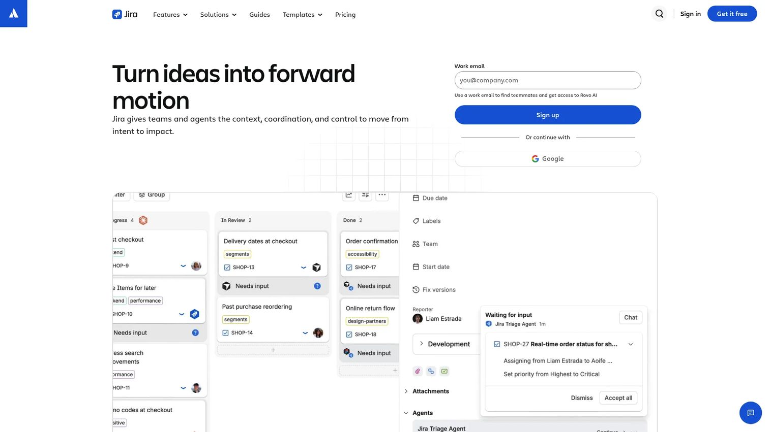 Jira planning board showing agile team capacity, work assignments, and sprint progress