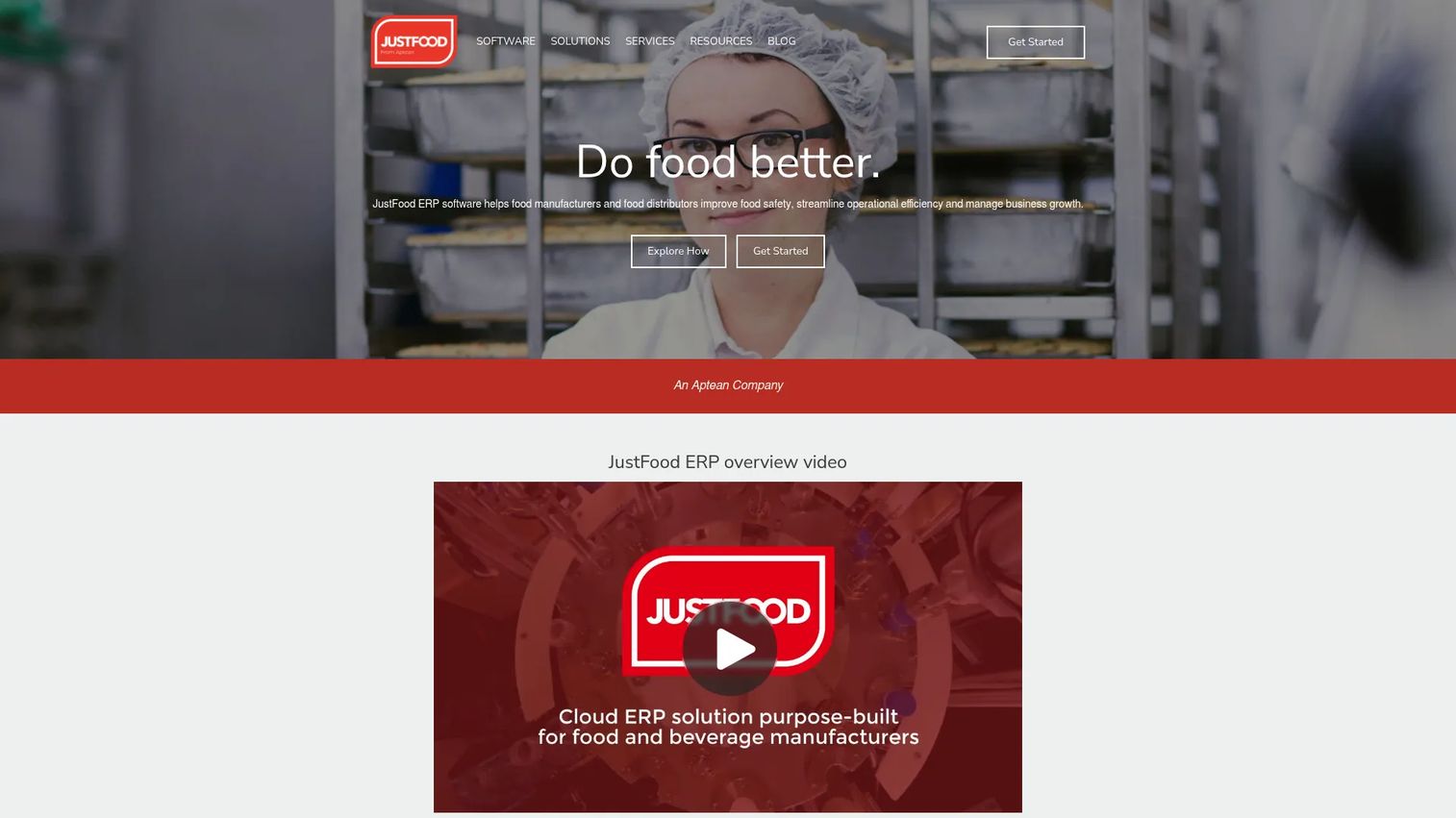 JustFood ERP food production and traceability platform interface