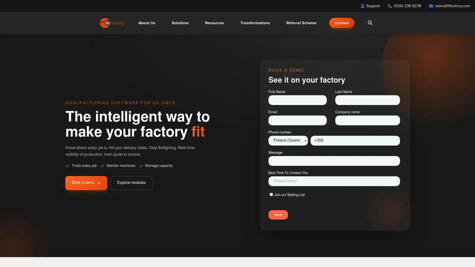 Fitfactory Tricorn MRP homepage screenshot