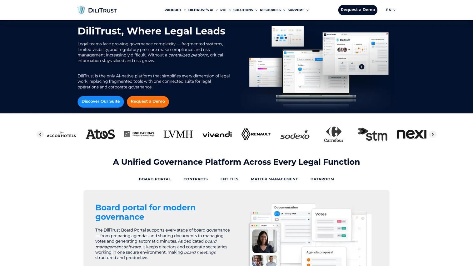 DiliTrust AI-native legal and governance platform interface
