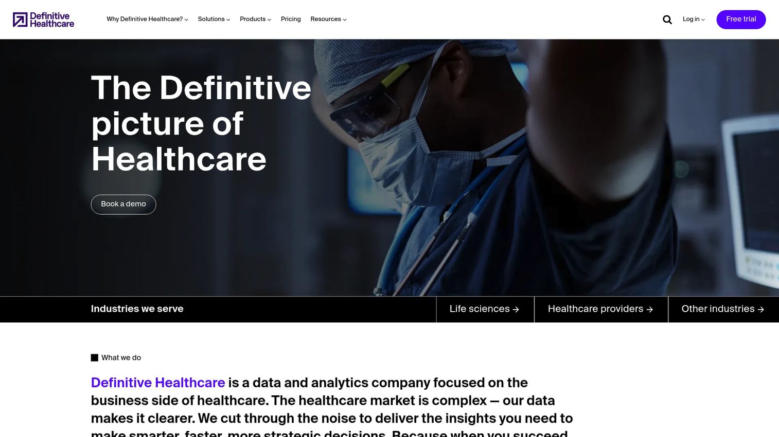Definitive Healthcare homepage screenshot
