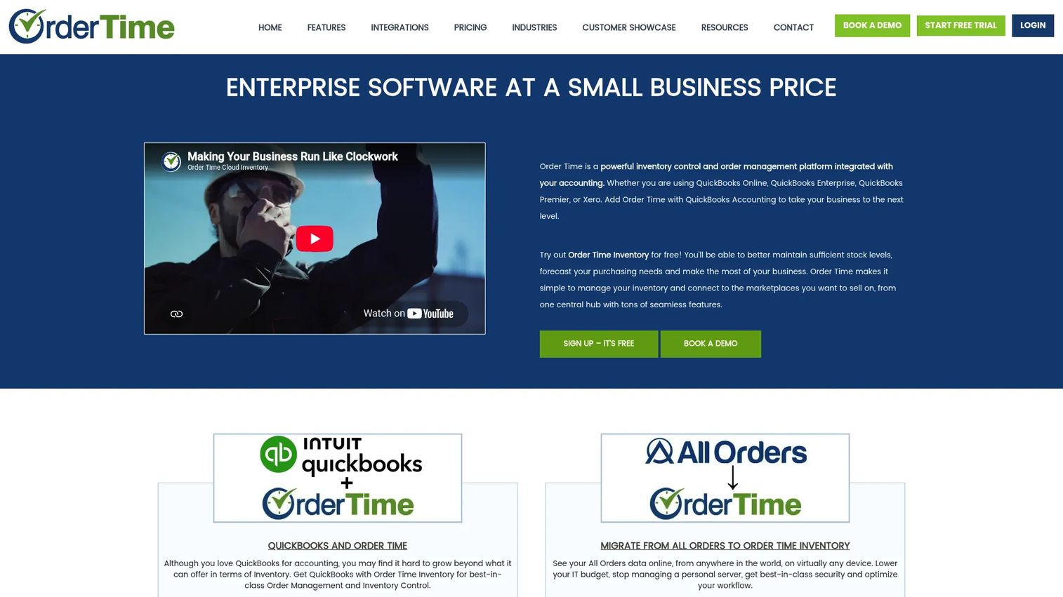 Order Time Inventory homepage screenshot