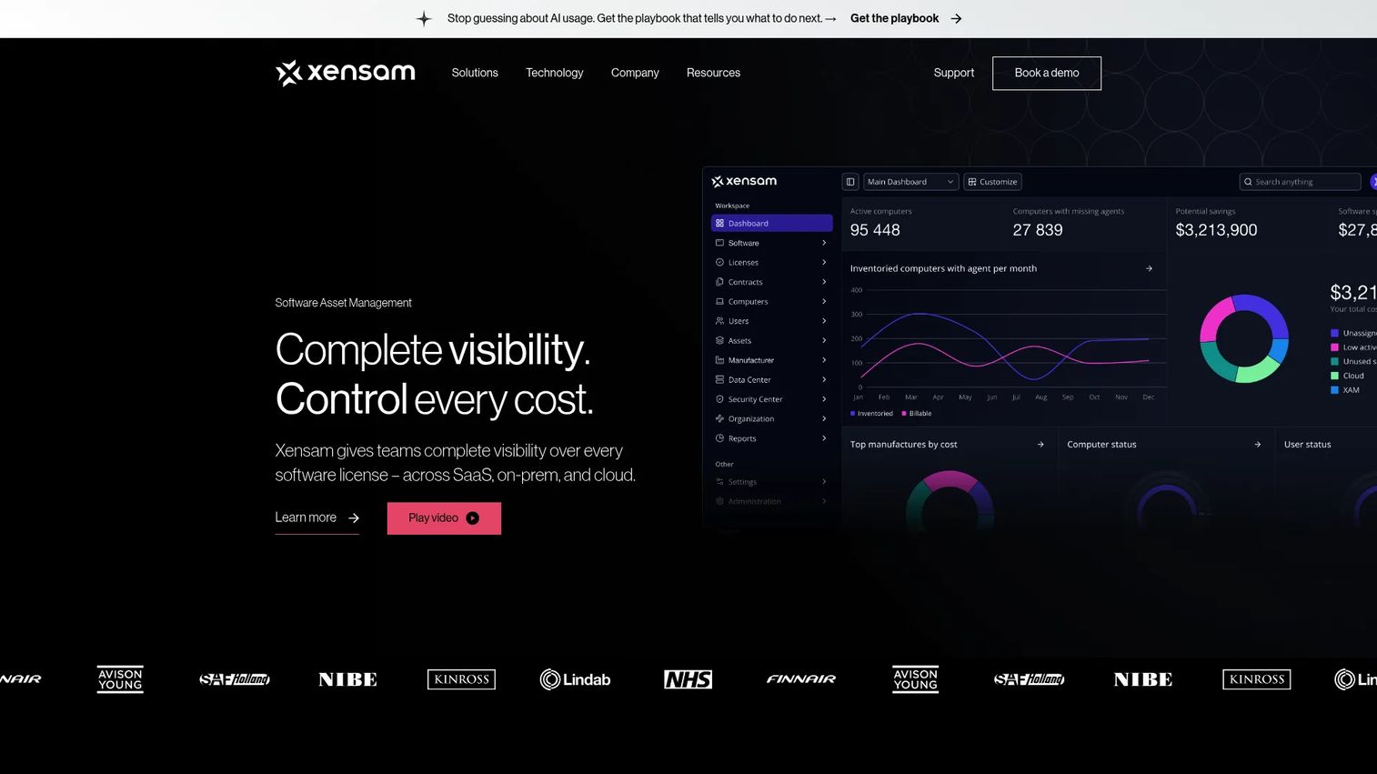 Xensam software asset management dashboard.
