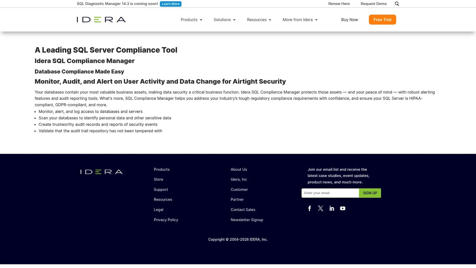 Idera SQL Compliance Manager audit and compliance dashboard