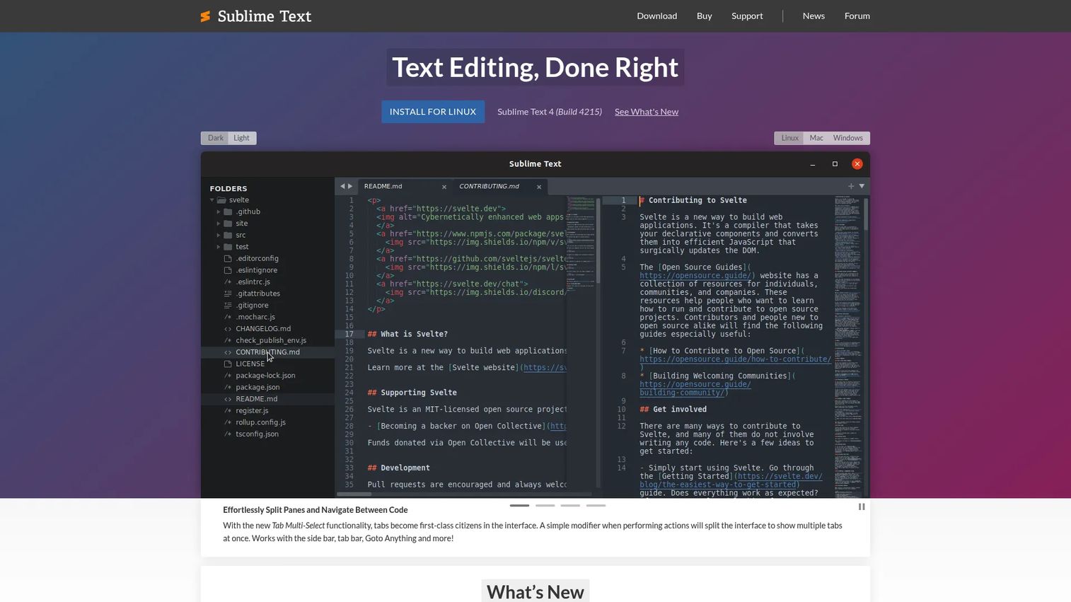 Sublime Text editor interface with code tabs and split panes