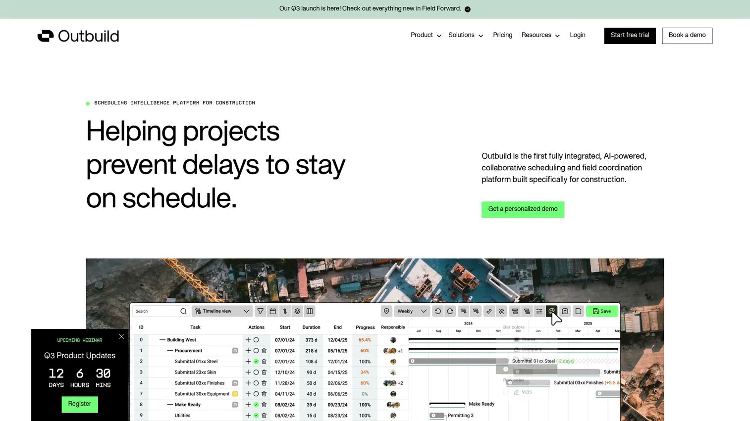 Outbuild lookahead schedule and weekly construction work plan