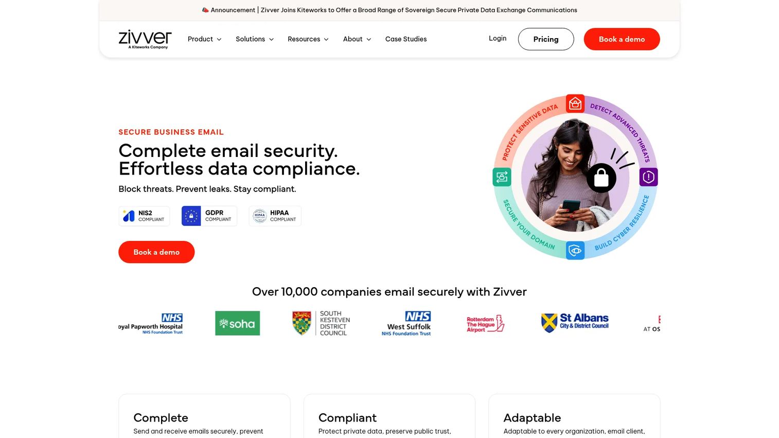 Zivver secure email composition screen with recipient warning controls