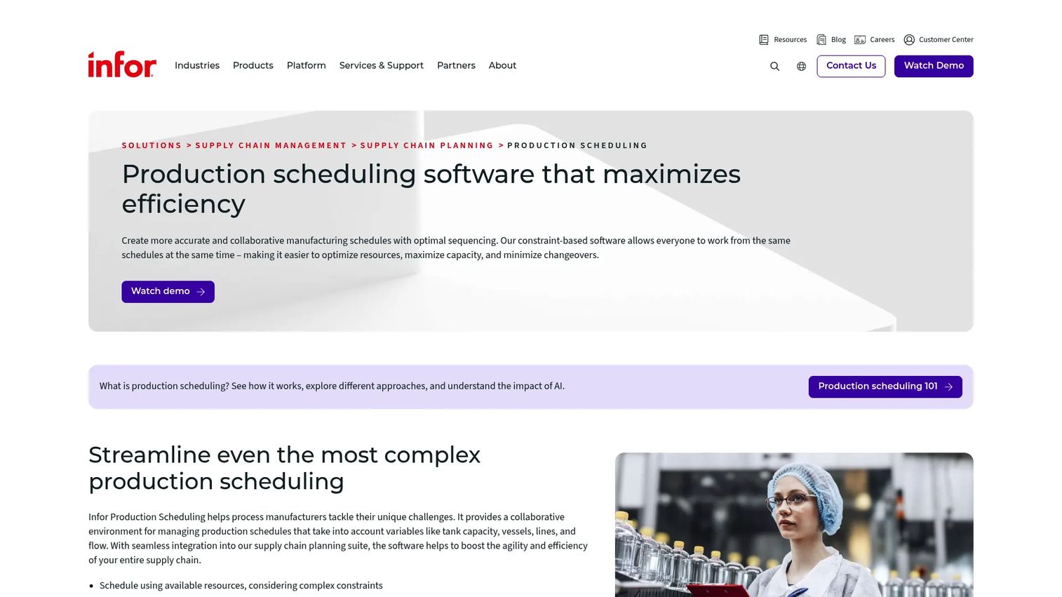 Infor Advanced Scheduling production planning interface