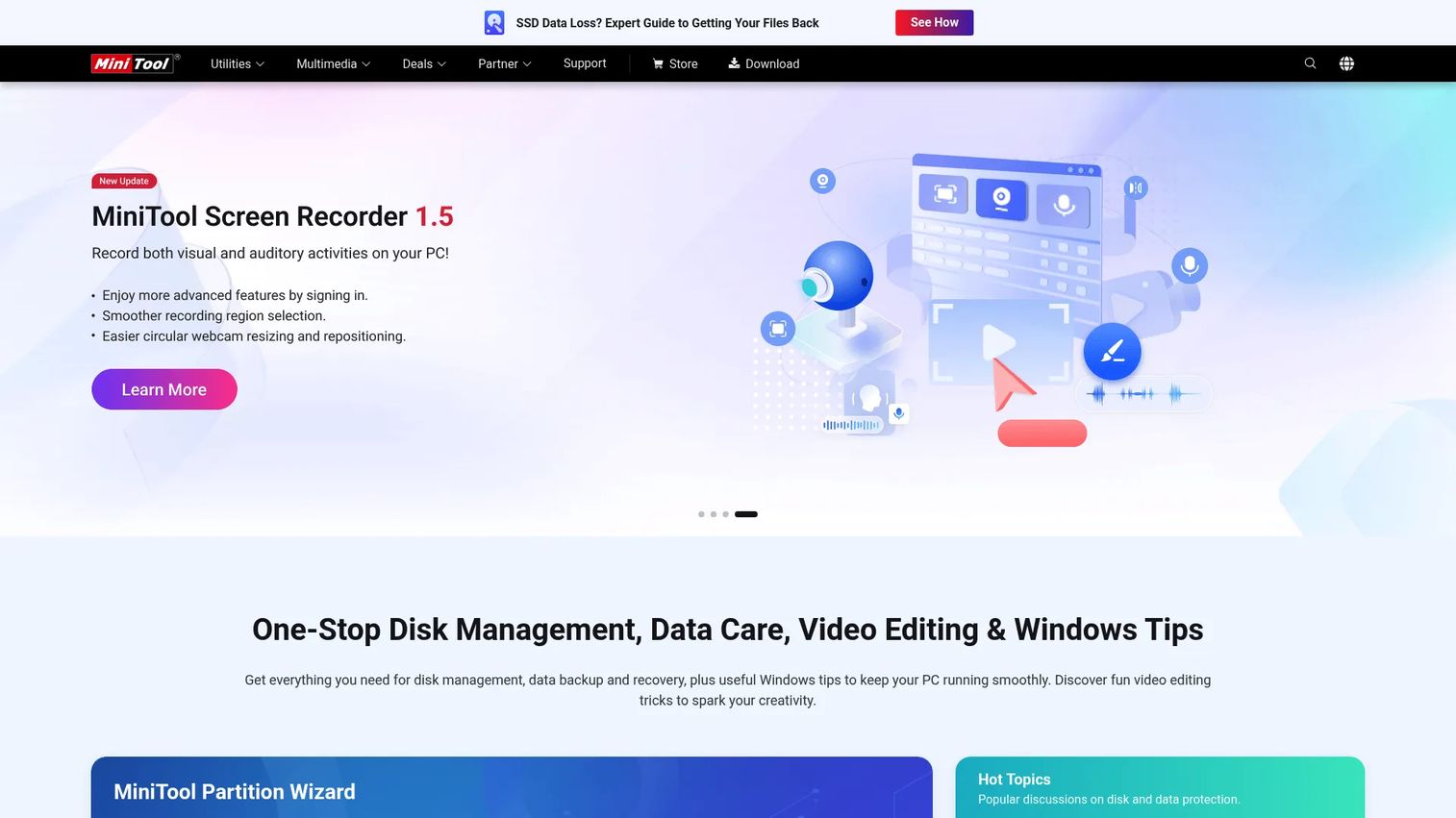 MiniTool partition management and disk recovery interface