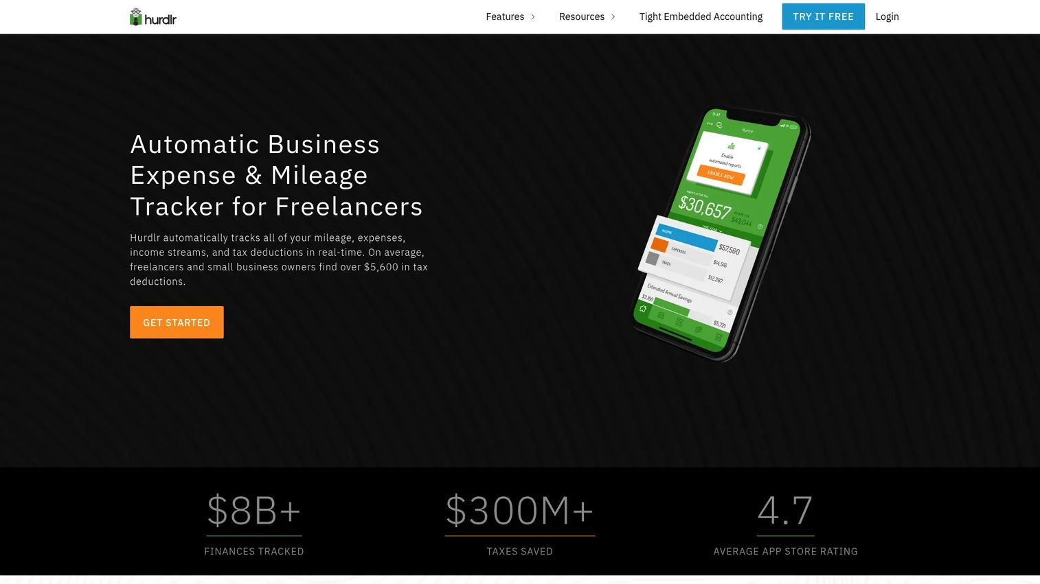 Hurdlr app showing mileage tracking and self-employed tax estimates