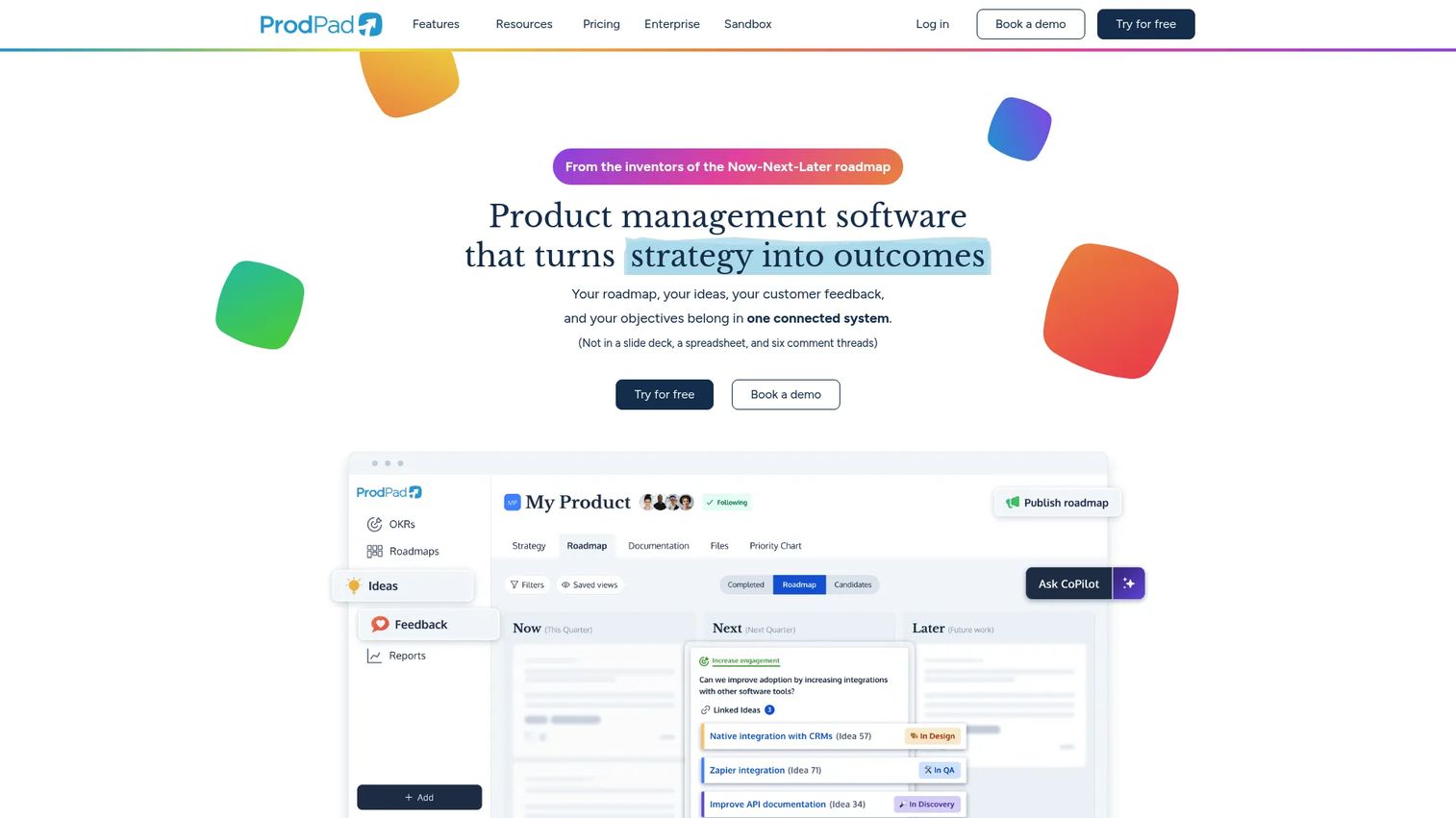 ProdPad lean roadmap and idea backlog