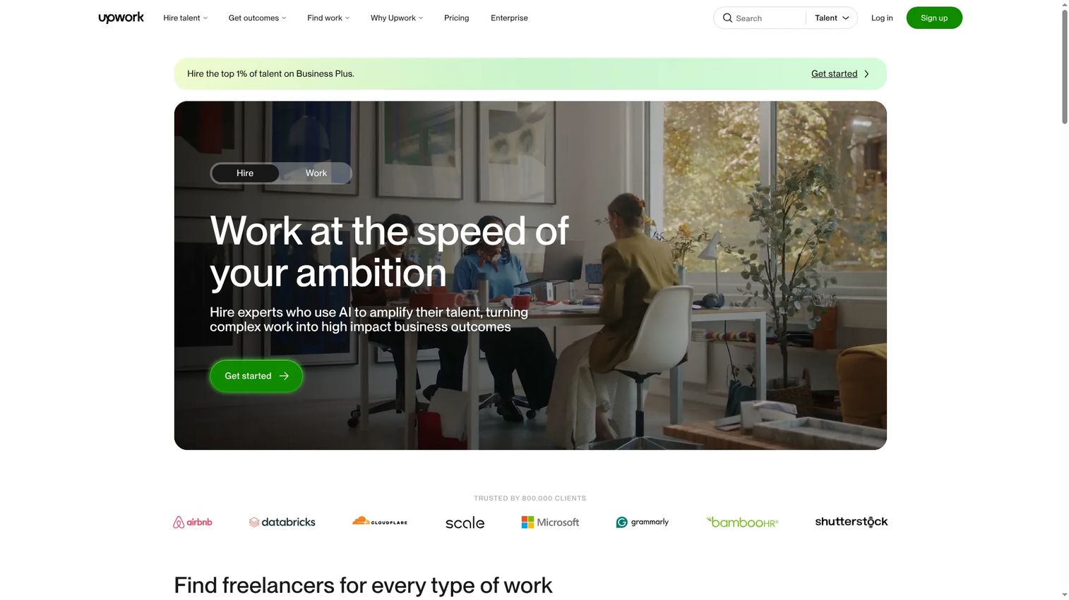 Upwork homepage screenshot