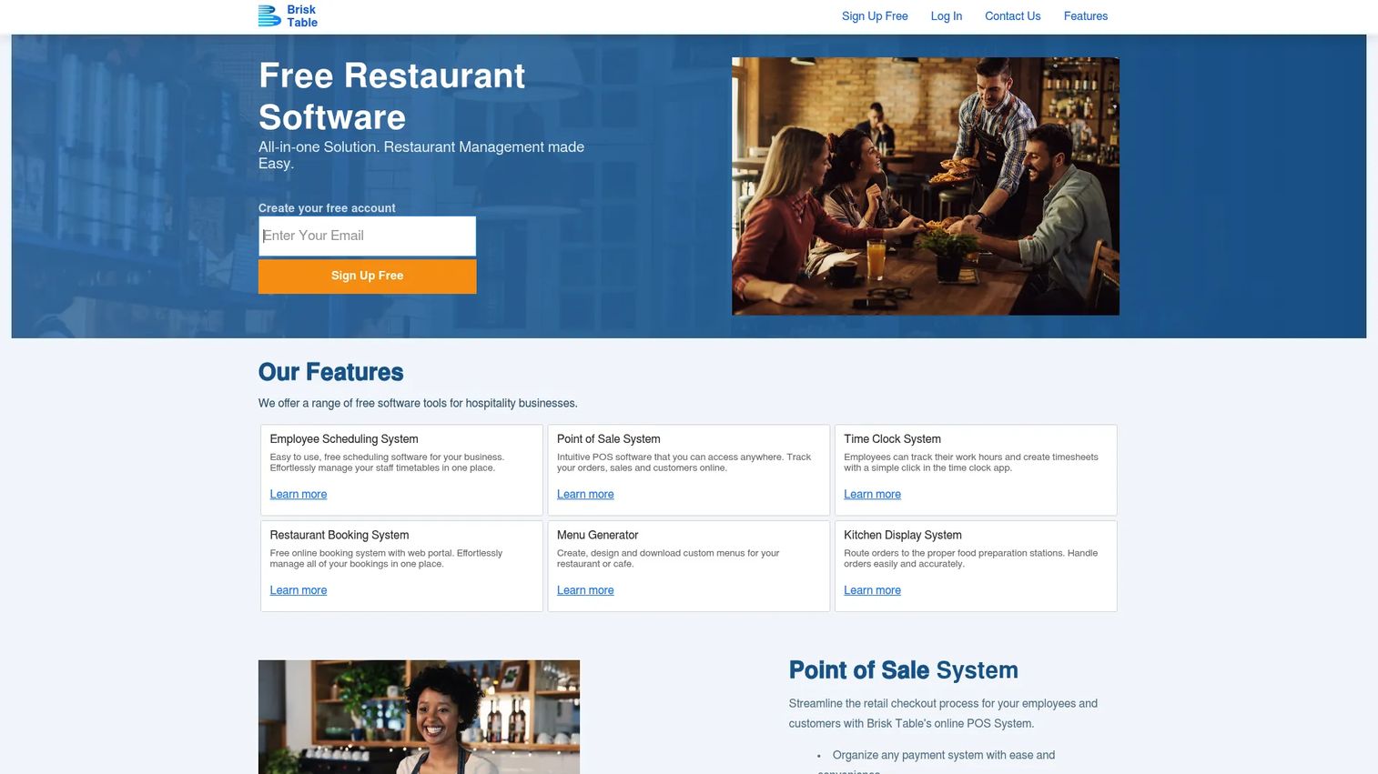 Brisk Table restaurant scheduling software homepage
