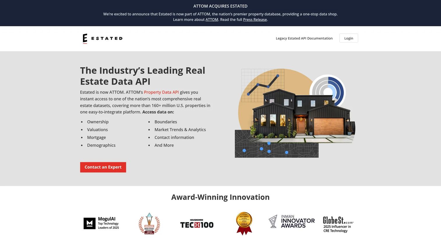 Estated property data API interface showing address-level property records