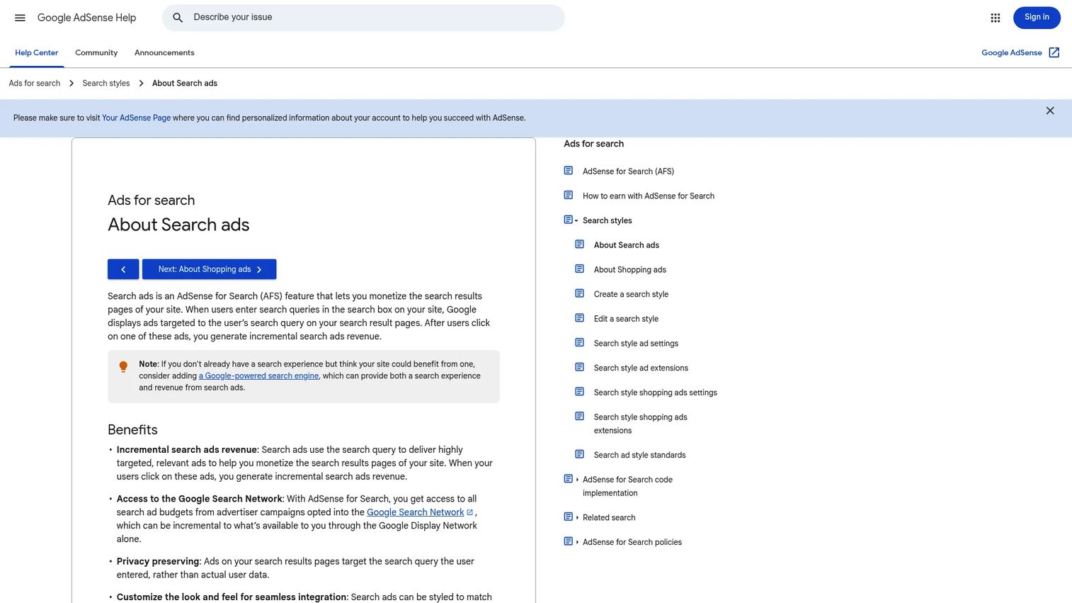 Google AdSense for Search monetization example