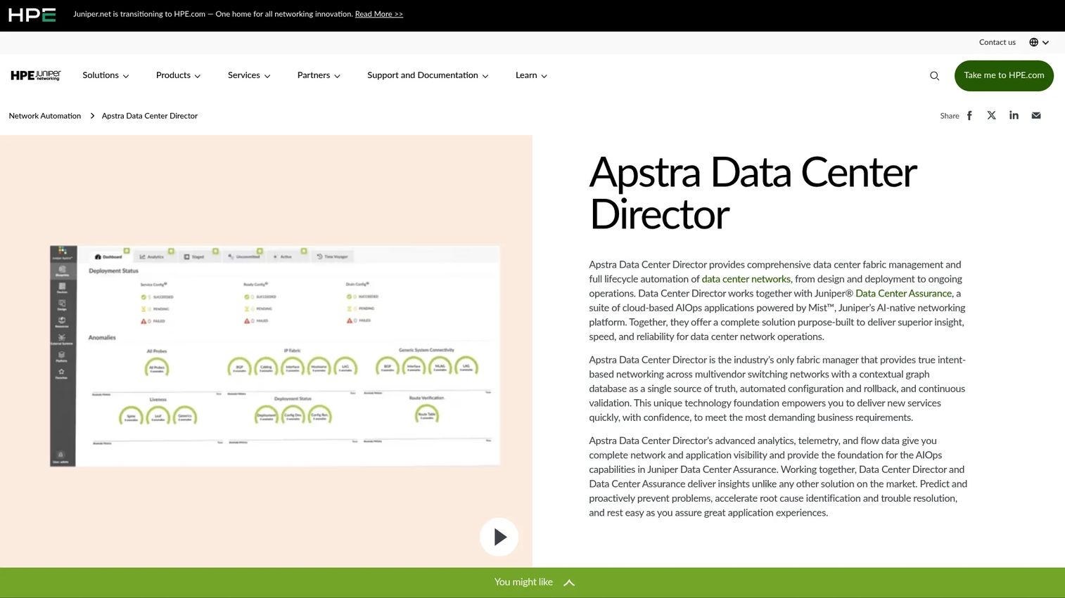 HPE Juniper Apstra Data Center Director blueprint-based fabric modeling and continuous validation interface