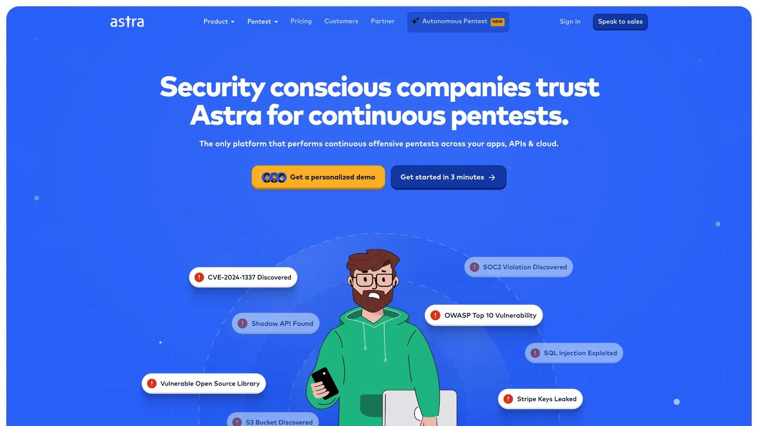 Astra Pentest vulnerability dashboard