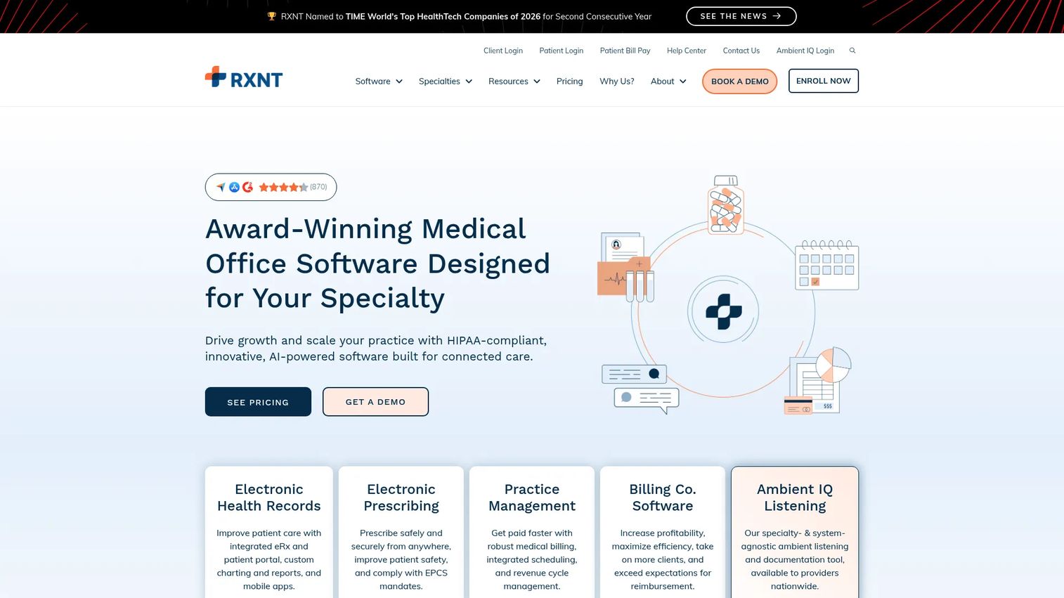 RXNT e-prescribing interface inside a cloud healthcare platform