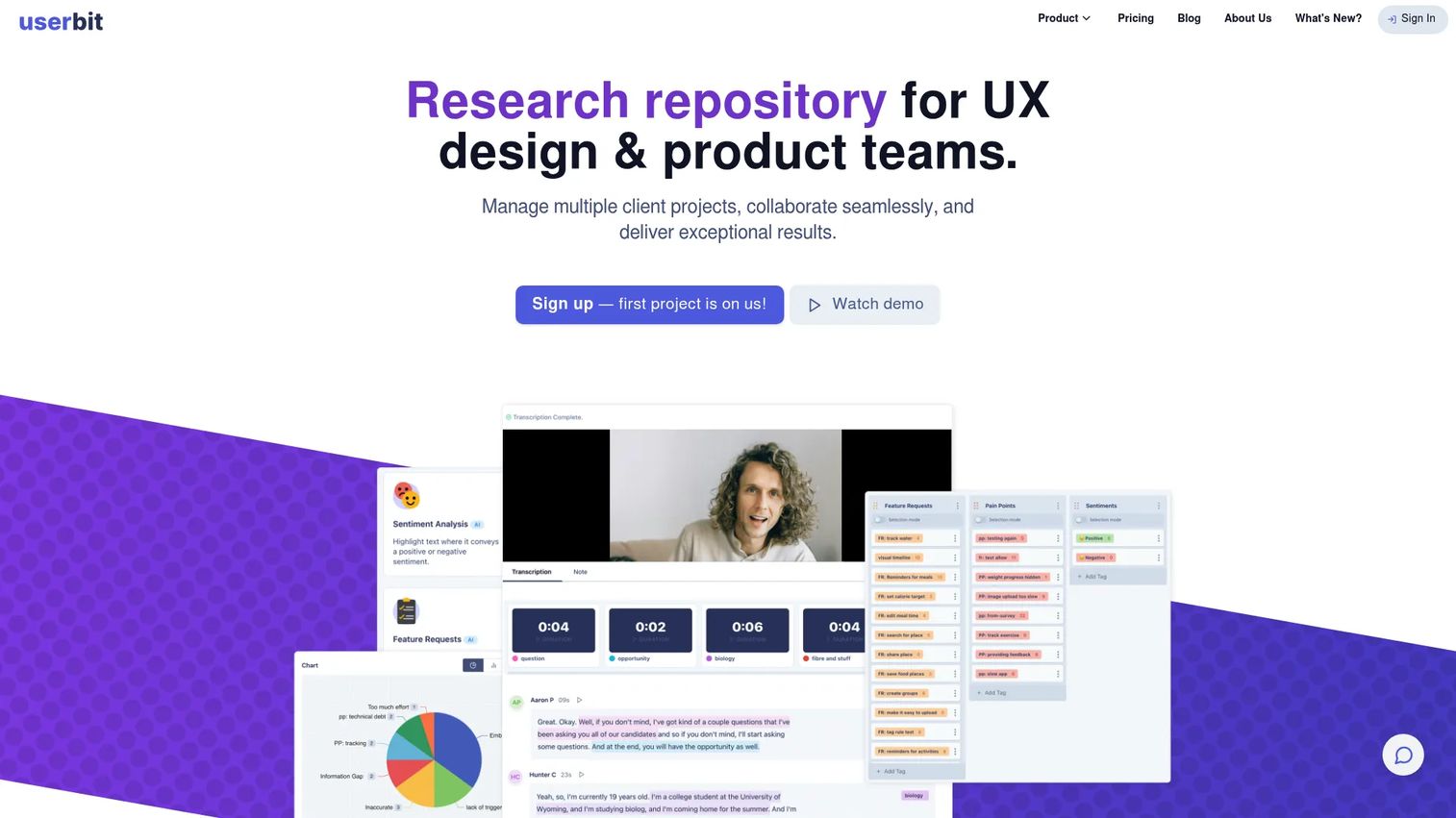 UserBit UX research repository and persona workspace