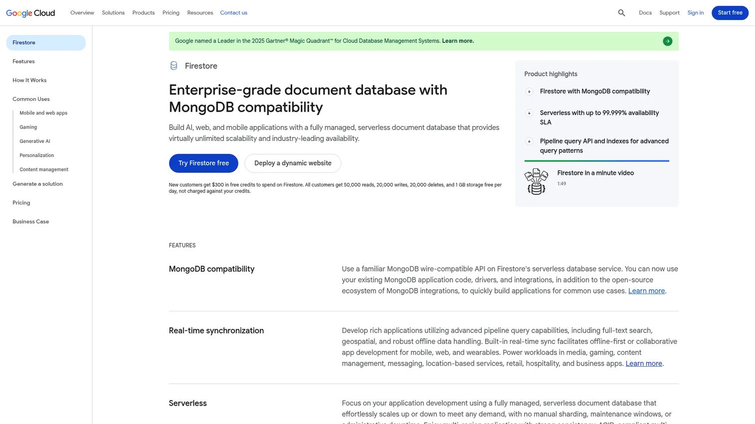 Google Cloud Firestore console showing collections and documents