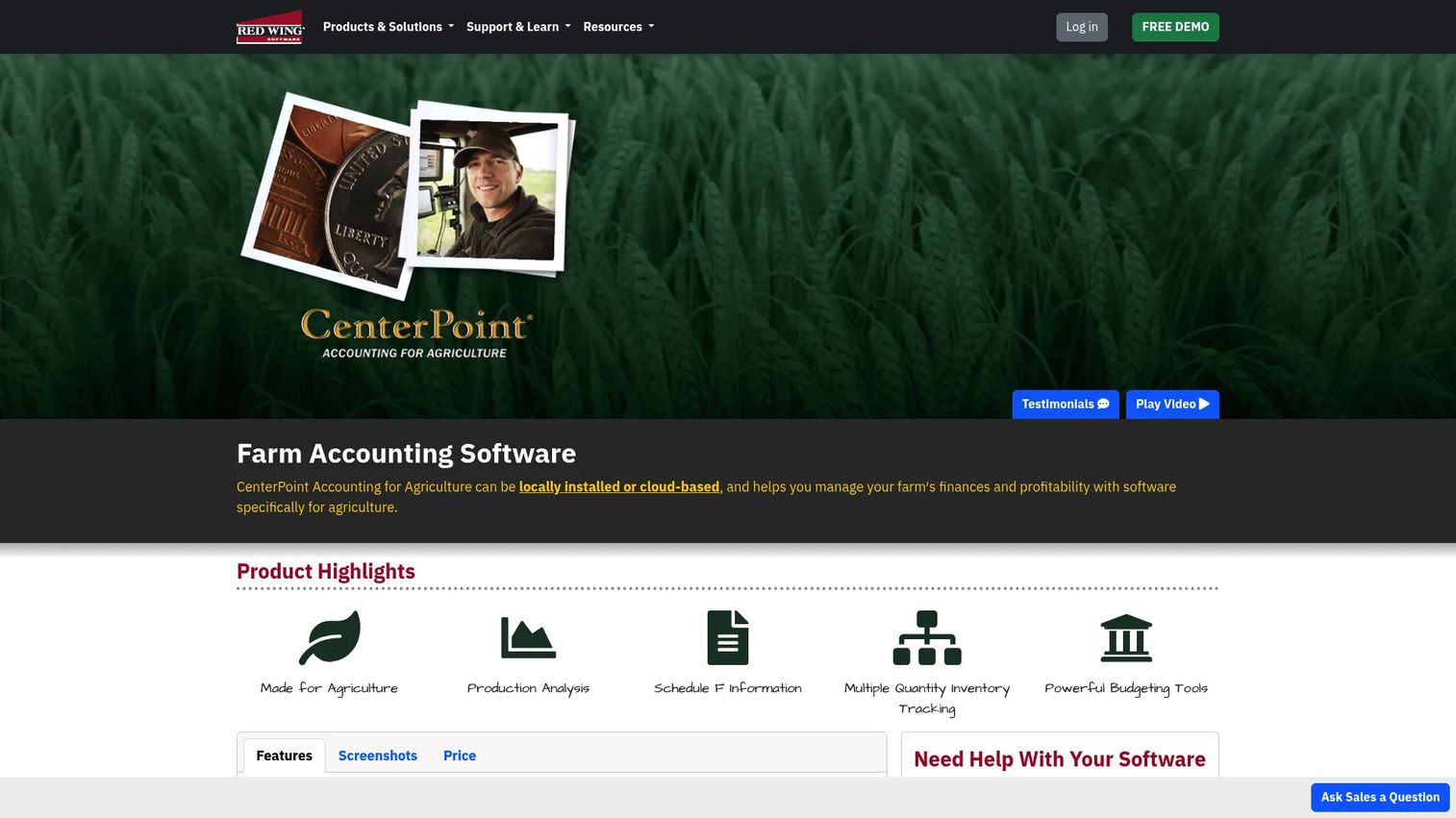 CenterPoint Accounting for Agriculture financial reporting screen.