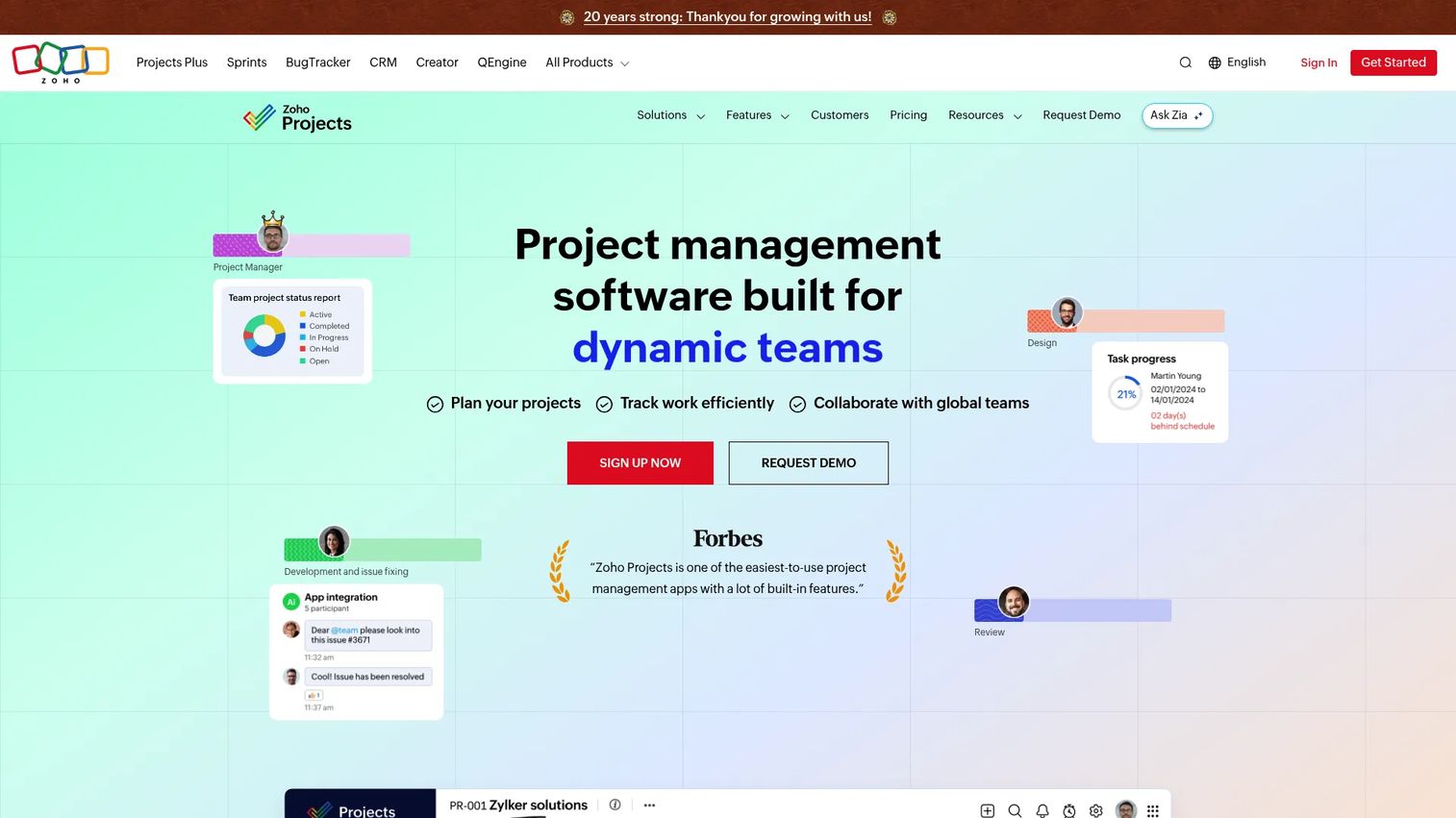 Zoho Projects dashboard for oil and gas project tracking