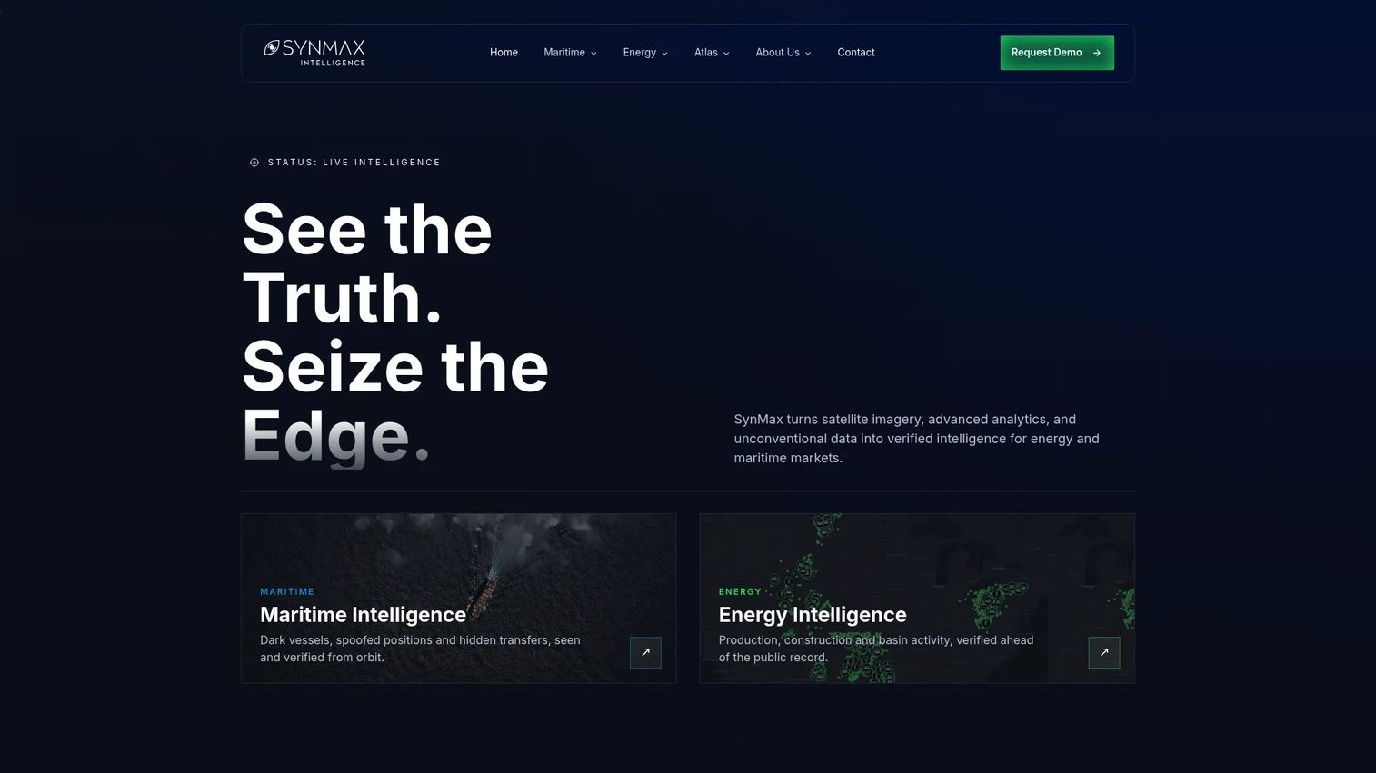 SynMax shipping intelligence platform showing vessel movements and commodity supply chain data