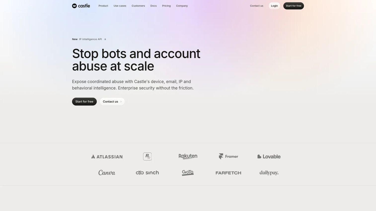 Castle account fraud and behavioral risk scoring platform