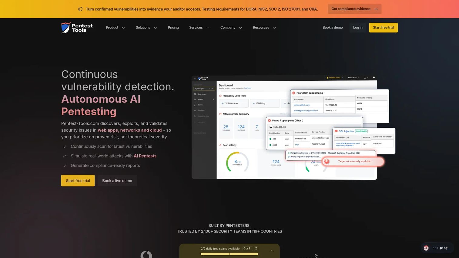 Pentest-Tools.com web security testing dashboard