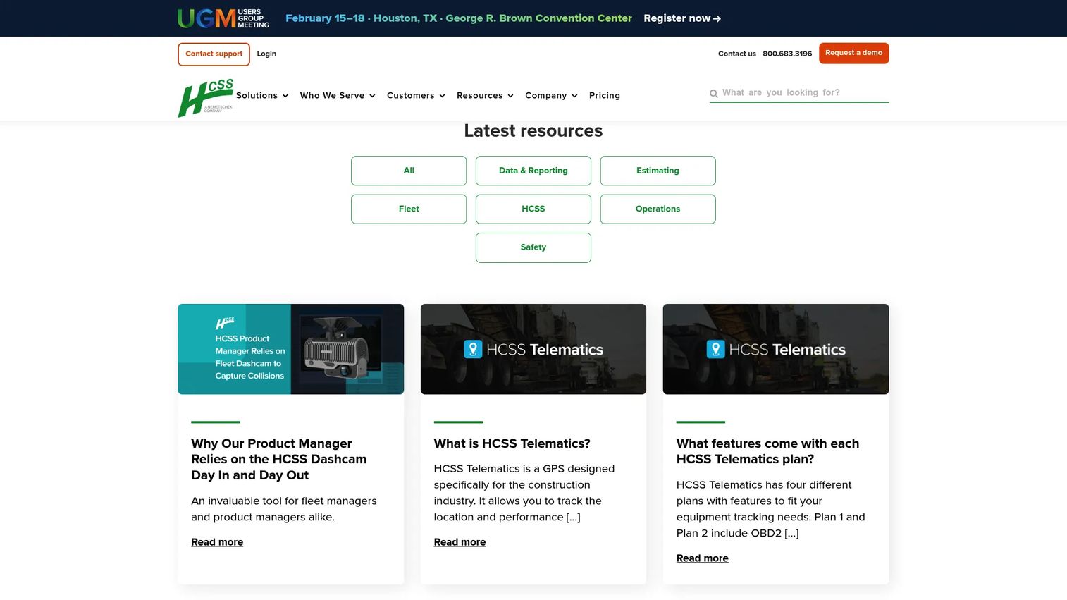 HCSS Telematics dashboard showing construction equipment within jobsite geofences