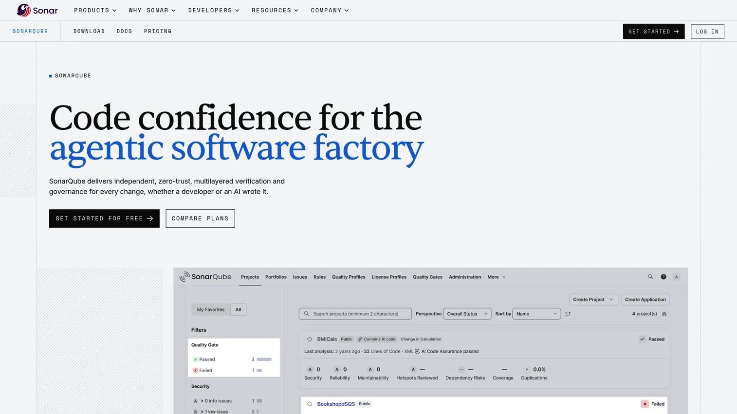 SonarQube homepage screenshot