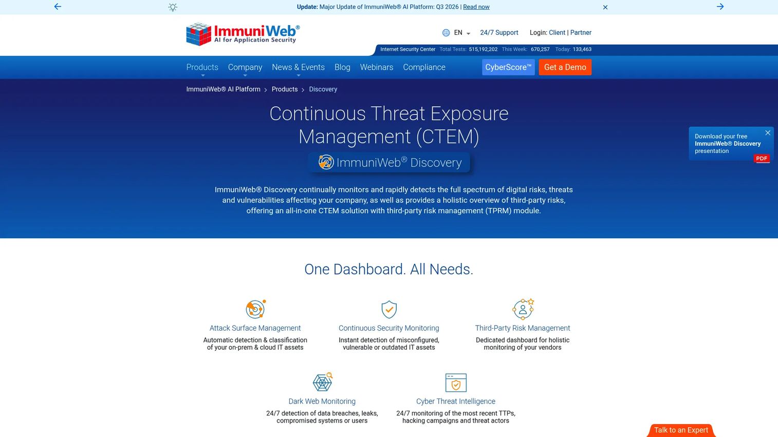ImmuniWeb Discovery external attack surface dashboard