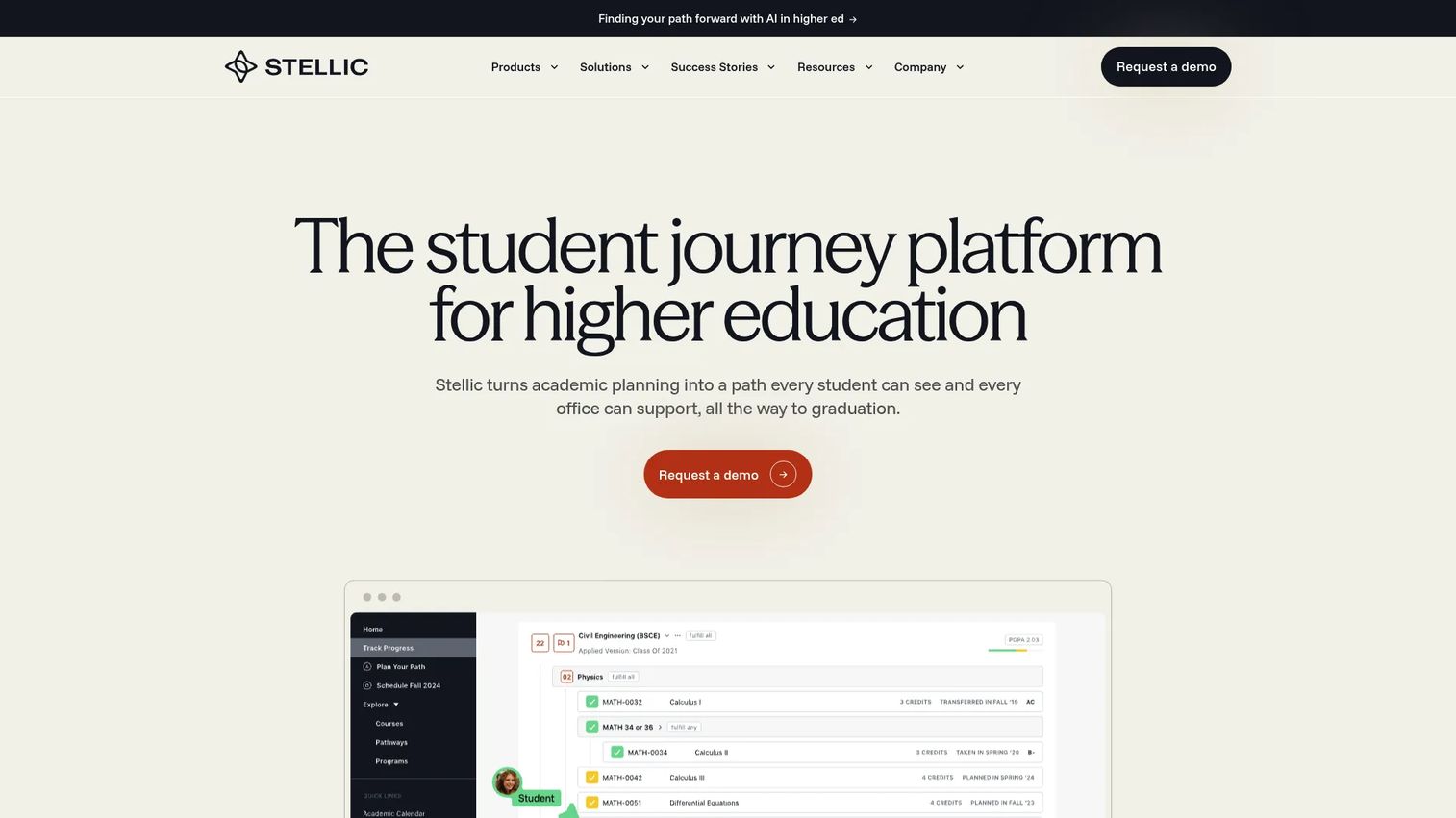 Stellic academic planning software showing degree progress and course planning.