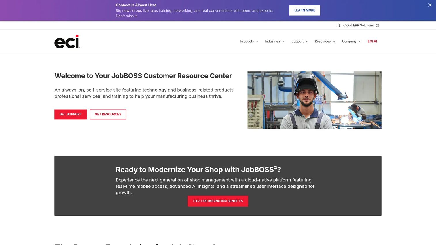 JobBOSS2 homepage screenshot