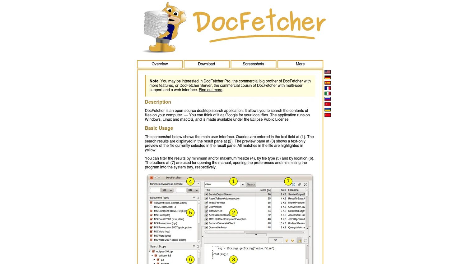 DocFetcher full-text desktop search interface