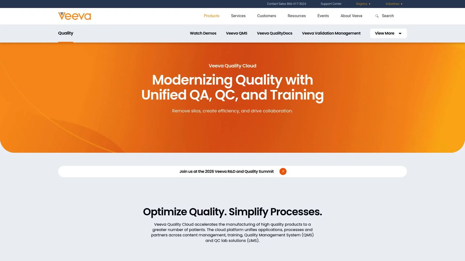 Veeva Vault QMS showing unified quality suite for life sciences organizations
