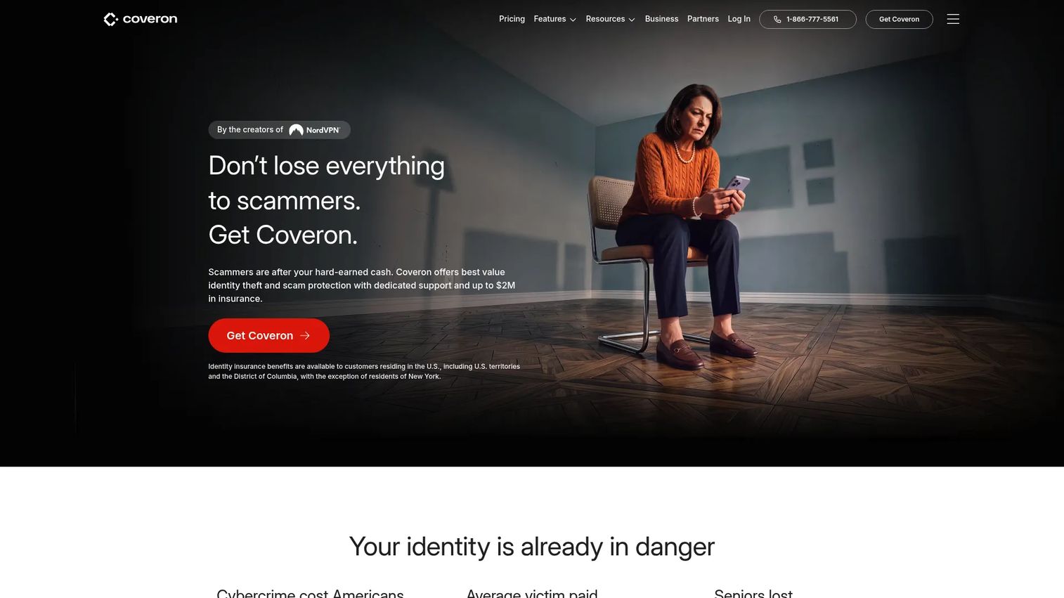 Coveron identity protection and dark web monitoring interface