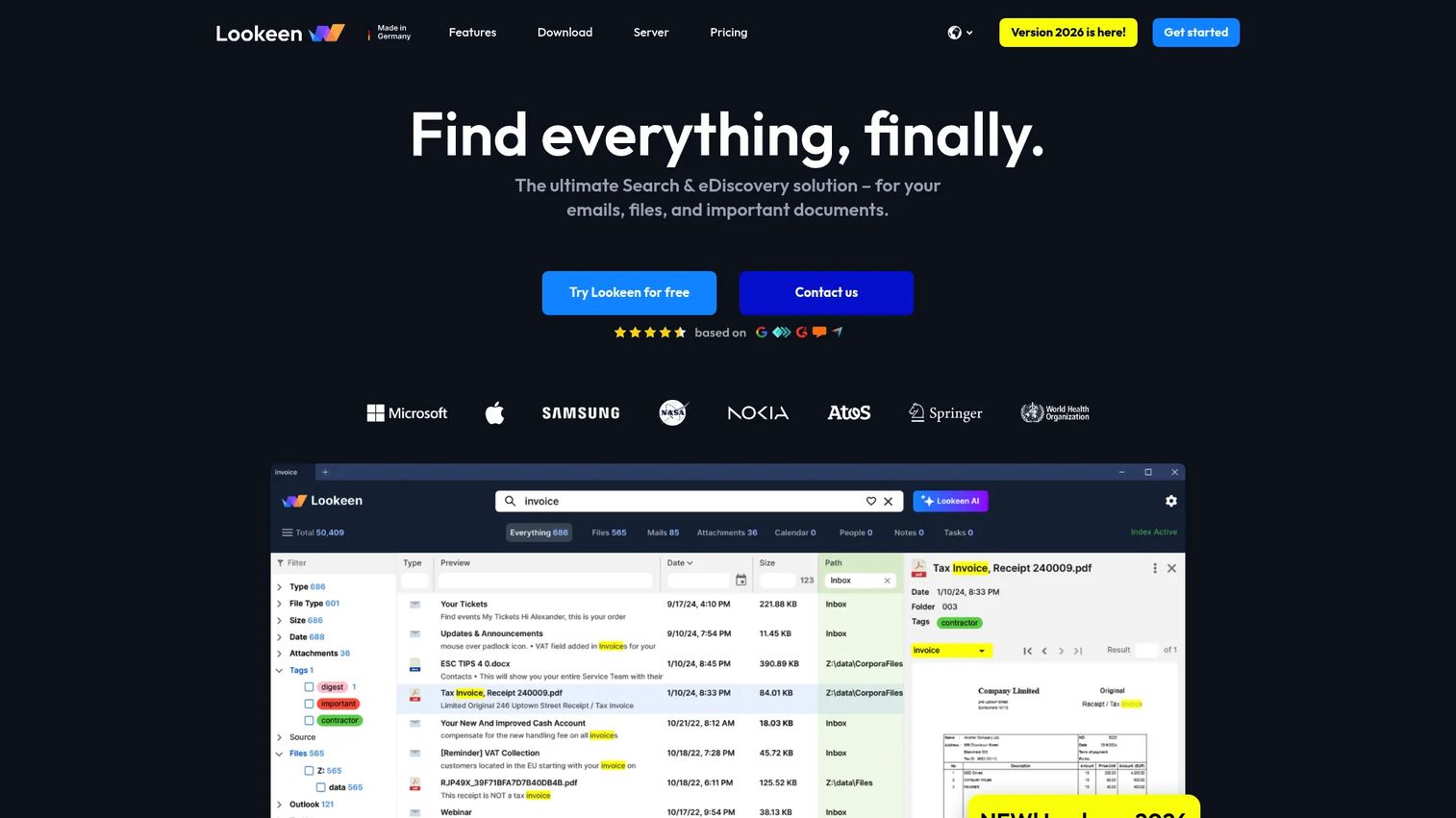 Lookeen desktop and Outlook search interface