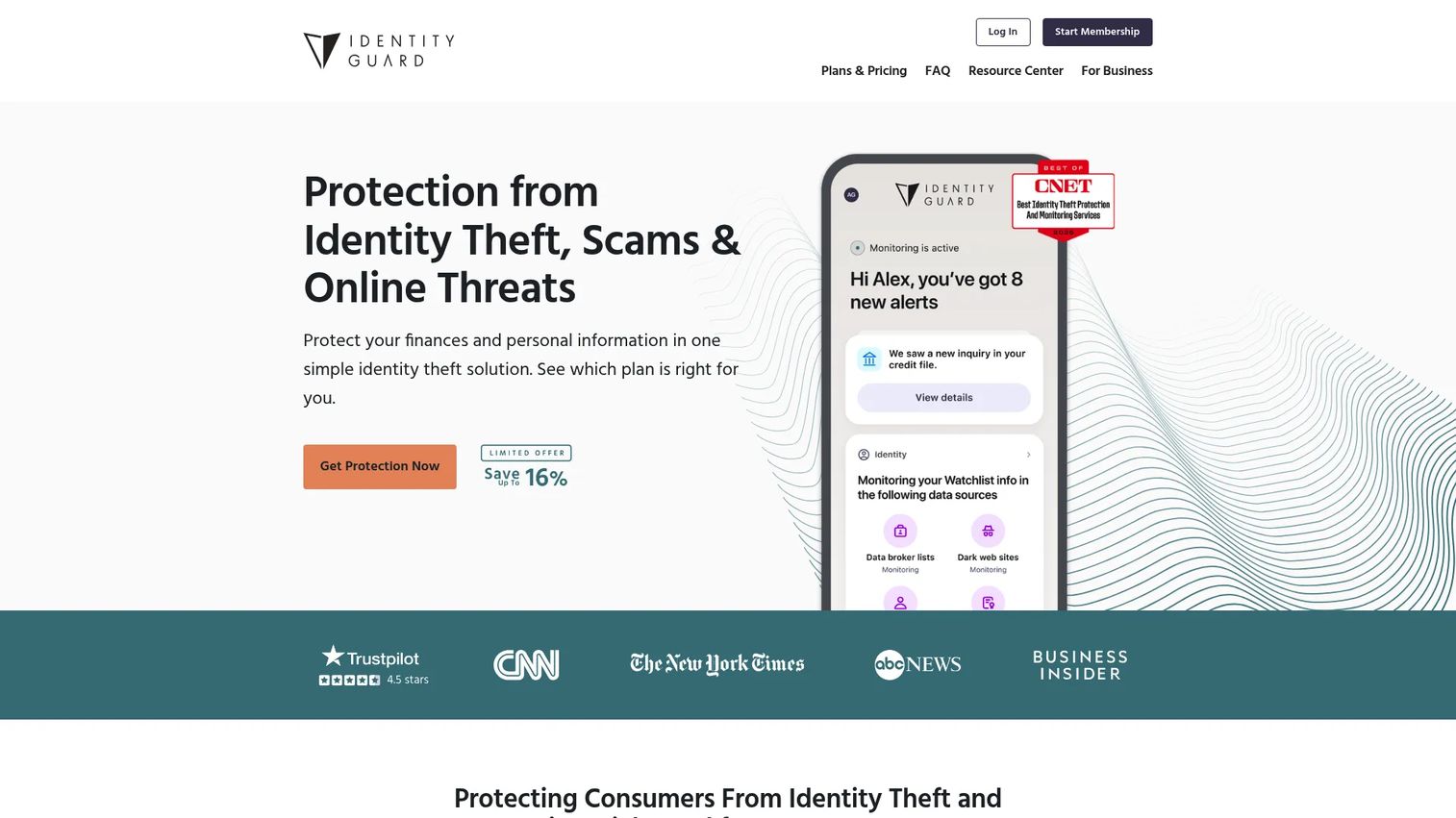 Identity Guard dark web monitoring dashboard